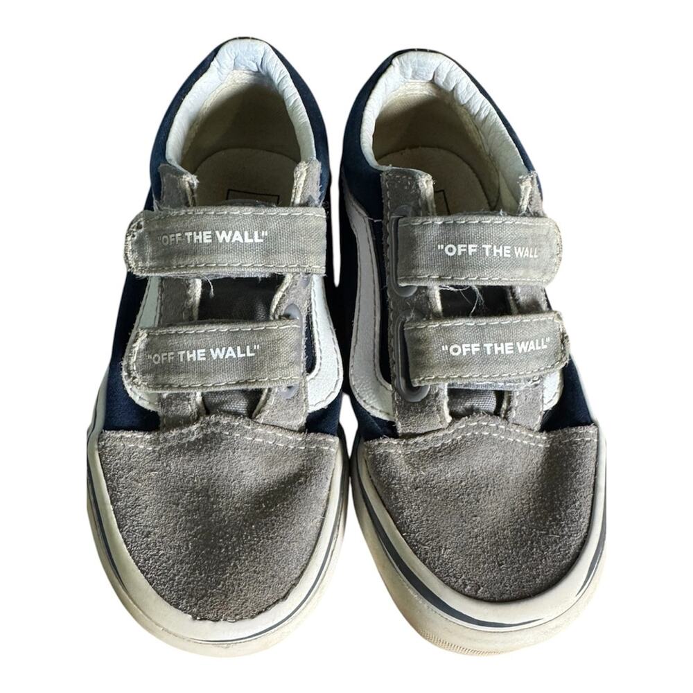 Vans Kids Navy, Gray & White Velcro Skate Sneakers Size 12c